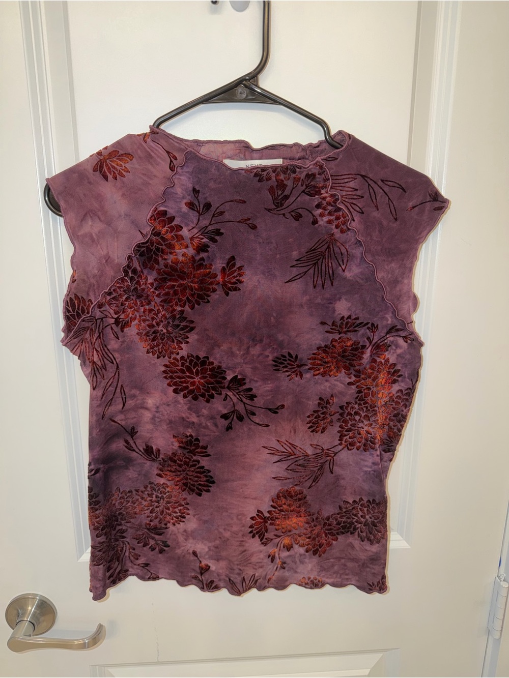 next Purple Floral Burnout Cap-Sleeve Top
